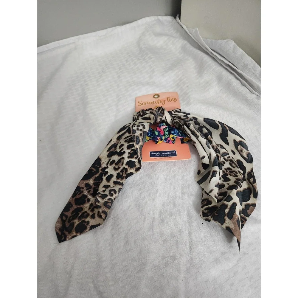 Simply Southern Scrunchy Ties 2 Pack Leopard Scarf Floral Print Hair Accessories